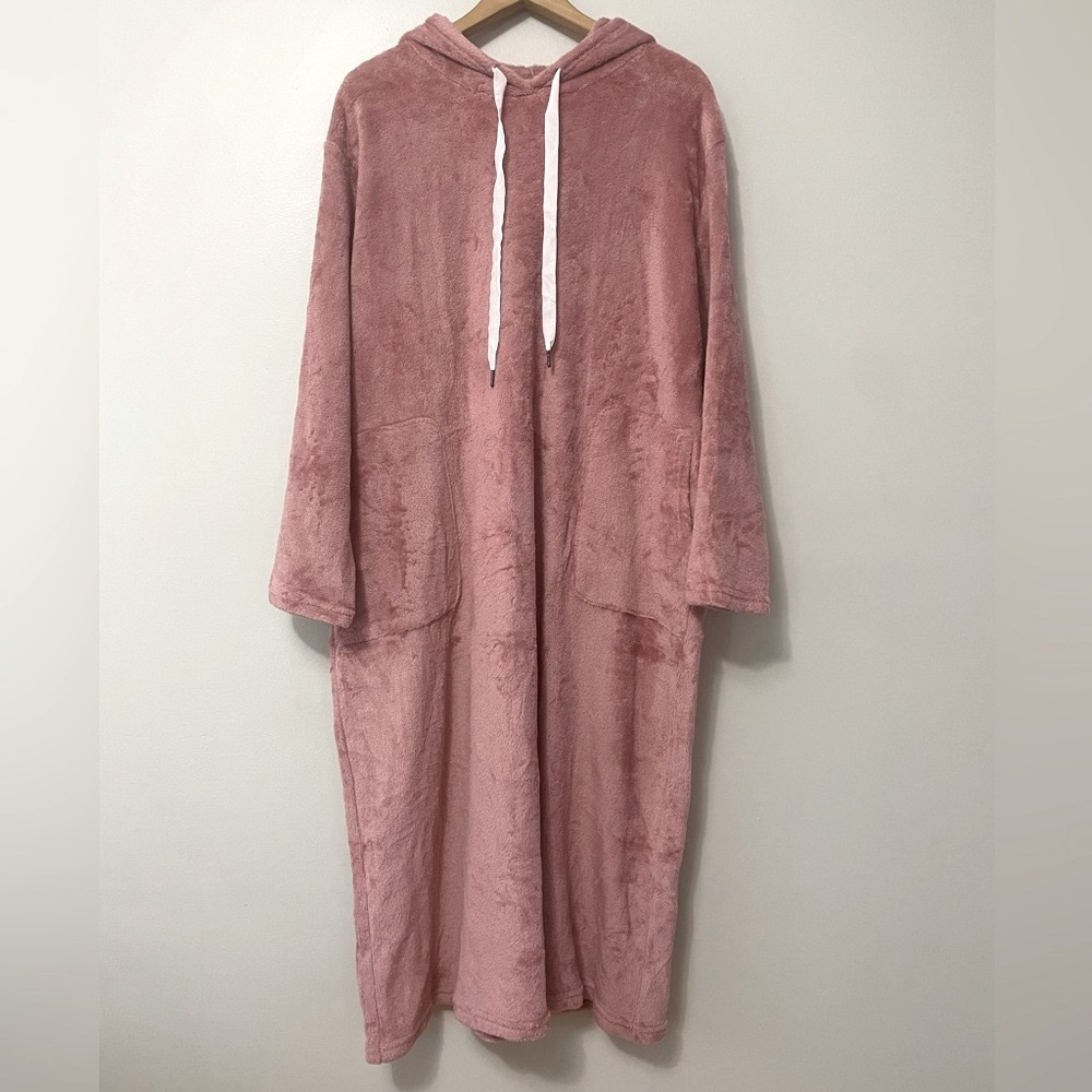 New Ekouaer Blush Pink Fuzzy Hooded Long Comfy Warm Nightgown Size Large bin 3E